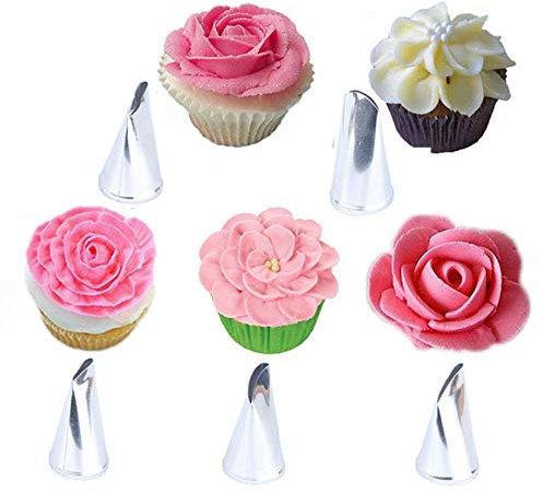 Wowdecor - Juego de jeringas de acero inoxidable para glaseado, boquilla acopladora, suministros para hornear, herramientas de decoración de pasteles y cupcakes, tamaño mediano y pequeño (puntas de