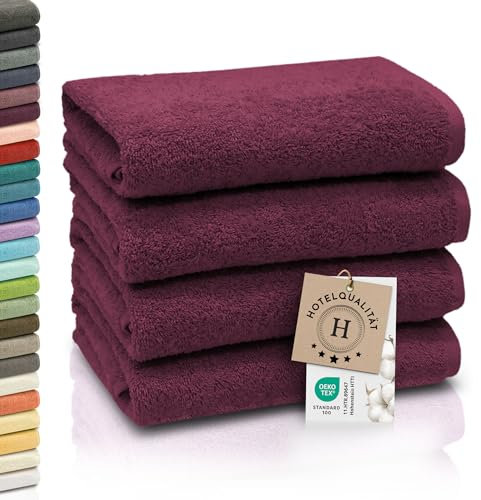 ZOLLNER 4er Set Handtücher - weiche und saugstarke Gästehandtücher - waschbar bis 95°C - Baumwolle - 50x100 cm in brombeer