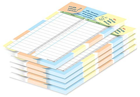 PRICARO Notes inköpslista, magnetisk, färgglad, A6, 50 ark, 5 stycken