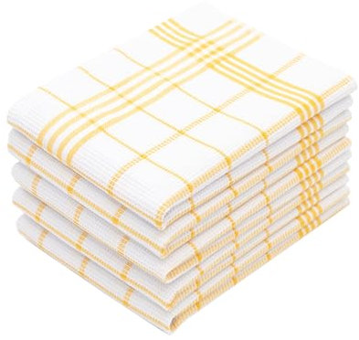 ZOLLNER 5er Set Geschirrtücher mit Waffelmuster - Baumwolle in 50x70 cm - saugstarke und langlebige Küchentücher - waschbar bis 60°C – in weiß-gelb kariert - Oeko Tex® Zertifiziert
