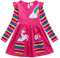 SFreeBo Girls Long Sleeve Dresses 3-4 Years Rose Red Girls Rainbow Stripe Casual T-Shirt Dress with Pockets Little Girls Birthday Dresses Toddler Kids Cartoon Unicorn Cotton Dresses