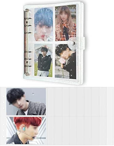 3 Inch 200 Pockets Photocard Binder Kpop Portable Photo Album Transparent Plus 5 Inch 40 Pockets Photo Pages Jelly 6 Ring Binder Cover for Albums Business Cards Postcards Picture Storage (White)