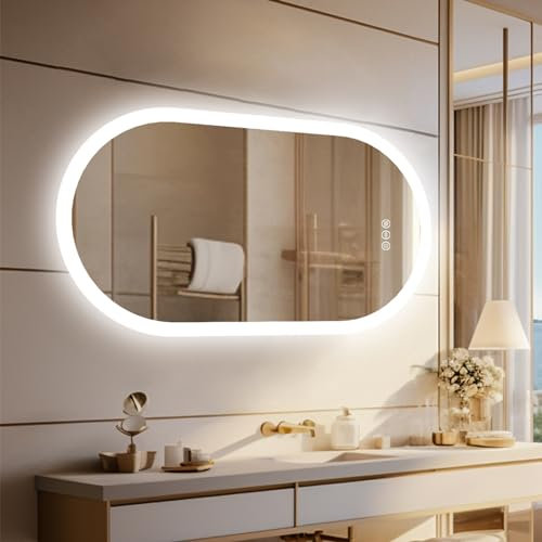 LUVODI Miroir Salle de Bain Ovale: 120x60 cm Miroir Mural avec Lumière Miroir LED Anti Buée 3 Couleurs Miroir Lumineux Tactile avec Rétroéclairage Miroir sdb Vertical ou Horizontal IP65