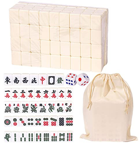 Mahjong Juegos de mesa familiares Mahjong Juego de viaje Juego de mesa tradicional chino Mahjong Juegos de fiesta Juego de mesa portátil con 146 fichas de resina de melamina Mahjong para tiempo libre