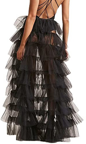 SANSIWU Langer Damen-Tüllrock, Maxirock, Netzstoff, für Hochzeit, Party, Cocktailkleid, Abschlussball, sexy Überrock, X-black, Einheitsgröße