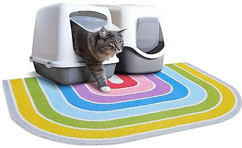 Unicorn Catcher Cat Litter Mat Quality Litter Box Mat Large Non-Slip Cat Litter Mat Litter Trapping Mat Soft Kitty Litter Mat Compatible Two Litter Boxes Cat Products Easy to Clean,Rainbow,L