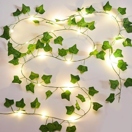 KASZOO 2 Pack 6.56 Ft Vines with Fairy Lights Battery Operated, 40 LEDs Artificial Garland Plant Vine Fairy Light, Hanging Ivy Lights for Bedroom Garden Party Wall Room Decor