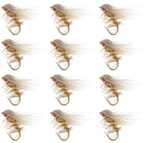 EMSea Lot de 12 mouches sèches sans ardillon pour la pêche à la truite, au bar, au saumon, 15 mm