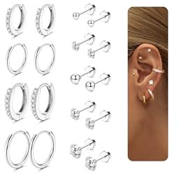 LOLIAS 9 Paar Ohrringe Edelstahl Damen Ohrringe Set Silber Creolen Ohrstecker Chirurgenstahl Ohrringe Medizinische Ohrstecker Gesundheitsstecker Ohrringe Piercing Ohr Helix Piercings