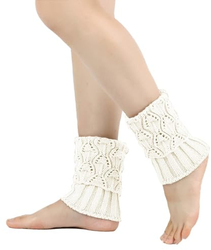 Scaldamuscoli corti da donna, invernali, 1 paio di scaldamuscoli da donna e ragazza, invernali, morbidi e flessibili, scaldamuscoli a maglia, caldi e comodi per donne e ragazze, bianco, Taglia unica