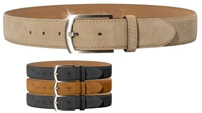 Weinmann® Gürtel Herren Alaska Belt – Feines Veloursleder – 100% italienisches Rindsleder, schicker Ledergürtel – Breite 3,5 cm – Made in DE, Sand