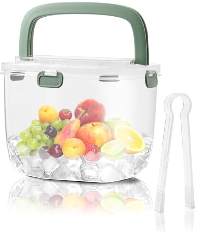 mumisuto 6,7L Cubiteras para Hielo, Champanera con Tapa y Pinza, Cubitera Transparente de Plastico, para Fiestas de Picnics, Bar, Cerveza, Cocteleria, Vino, Champagne (Verde)