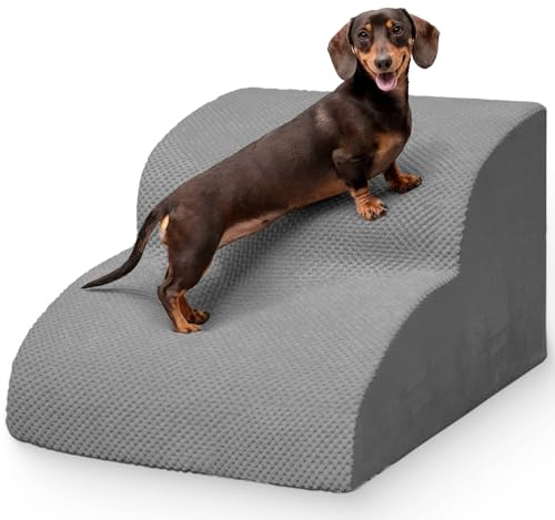 2 Step Dog Stairs for Low Sofa – Niubya Foam Pet Ramp for Small Dogs, Cats, Senior Pets – Non-Slip Puppy Steps with Removable Cover, Grey 55x40x30 cm