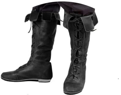 Glamidea Bottes à Lacets Médiévales pour Hommes Unicolores Western à Talon Bloc Style Renaissance Steampunk Mi-hautes Bottes de Chevalier Plates et Tendances Confortables pour le Loisir