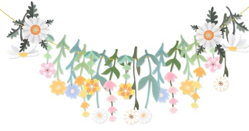 Flower Leaves Banner, Paper Flower Garland for Spring Summer Garden Decor, Wildflower Backdrop Decorations for Weddings, Birthdays, Baby Showers, Indoor and Outdoor Events