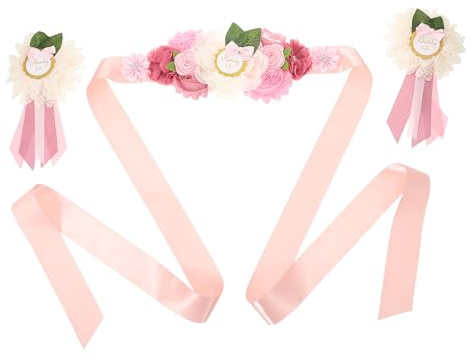 Hemobllo Cinturón Floral de Embarazo Ajustable para Maternidad Faja Decorativa de Flores para Shower Juego de 3 Piezas para Vestido de Novia y Sesión de Fotos de Embarazadas