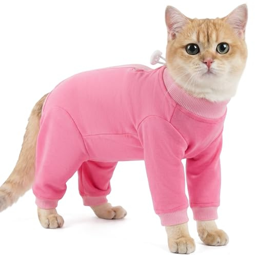 Cat Onesie Post Surgery, Comfortable Coat To Stop Overgrooming Cat Body Suit Long Sleeve Cover Legs Anti Scratch Allergy Suit Recovery Jackets To Stop Licking For Over Grooming Pets(Pink, M)