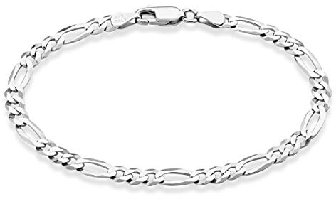 Miabella Solid 925 Sterling Silver Italian 5mm Diamond-Cut Figaro Chain Bracelet for Women Men, Made in Italy (Length 6.5 Inches)