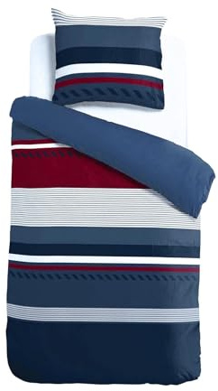 Traumschlaf Seersucker Bettwäsche Navy · 100% Baumwolle · Blau mit Streifenmuster · Sommerbettwäsche · Leicht & luftig · Bügelfrei & pflegeleicht · Waschbar bis 60°C · 135x200 cm + 80x80 cm