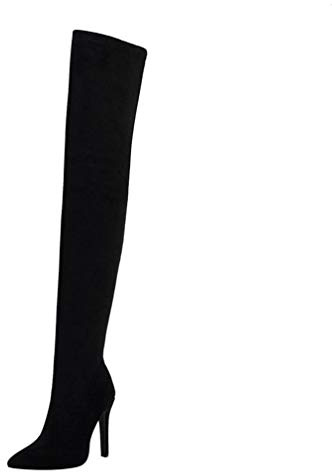 Birdsight Bottes Cuissarde Femmes Longue Boots Chaud Talon Aiguille Haut Daim Winter Bootie Zip Bout Pointu Chaussures Eclair Thigh High Sexy 11CM(Noir,45)