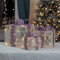 The Christmas Workshop 70839 Set of 3 Light-Up Christmas Boxes With Pink Bow/Indoor Christmas Decorations / 65 Warm White LED Lights/Battery Operated/Timer Functionality