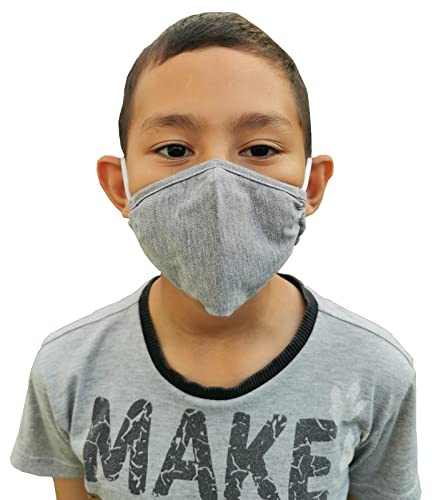 Lofbaz Tissu De Coton De Masque Facial En Tissu Avec Poche De Filtre Lavable Réutilisable (Gris - Paquet de 3, Grand Efant 9 à 13 ans