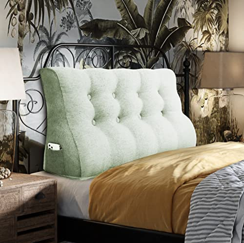 VERCART 55cm Hoches Dickes Rückenkissen Lang Keilkissen Rückenlehne Kissen Großes Wandkissen Lesekissen Nackenstüzkissen Lendenkissen für Bett Kopfteil Gepolstert mit Waschbar Bezug Leinen Wei?120cm