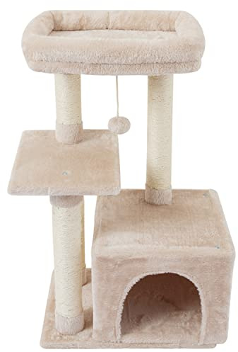 FISH&NAP Cute Cat Tree Kitten Cat Tower for Indoor Cat Condo Sisal Scratching Posts with Jump Platform Cat Furniture Activity Center Play House Beige