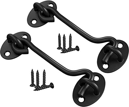 TOPYWMSP Hook and Eye Latch,Cabin Hook Stainless Steel Door Lock Hook,2-Pack Black Door Latch for Internal Door Hooks to Keep Door Open,75mm Door Catch for Outdoor Garden Gate Latch Use(3 Inch)