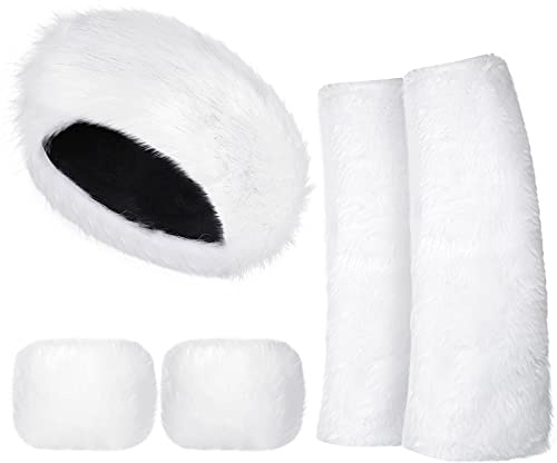 SATINIOR 3 Pieces Faux Fur Headband Set Ear Warmer Headwrap Furry Wrist Cuff Leg Warmers Boot Cuff Winter Accessories for Women Girls (White)