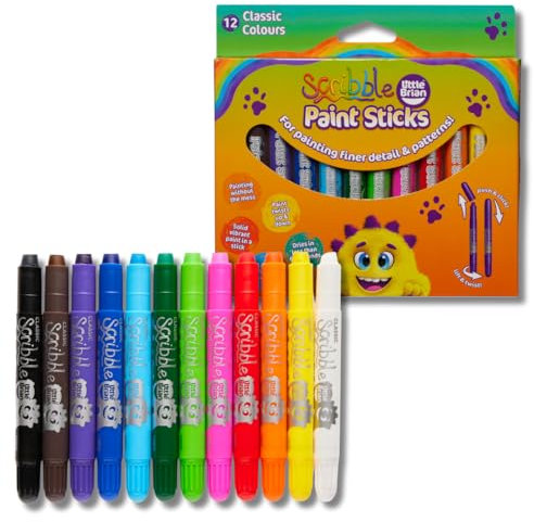 Little Brian Paint Sticks For Kids - 12 Pack Assorted Colours, Scribble and Fine Painting - Mess-Free, Easy Clean Up, Fast Drying Action, Vibrant Colours, Multi-Surface, Twist & Paint