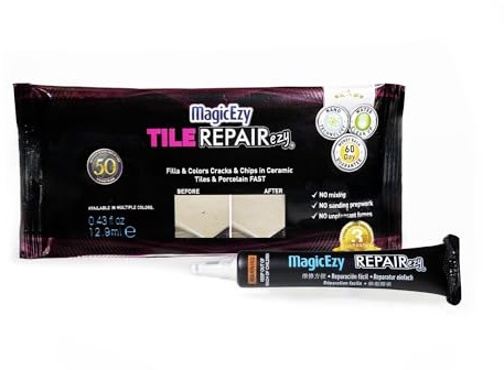 MagicEzy Tile RepairEzy (Light Gray/White Kit) - Porcelain Tile Repair Kit - Fix Cracked or Chipped Ceramic Tiles Fast - Thick Structural Repair Filler, Putty and Adhesive for Tiles