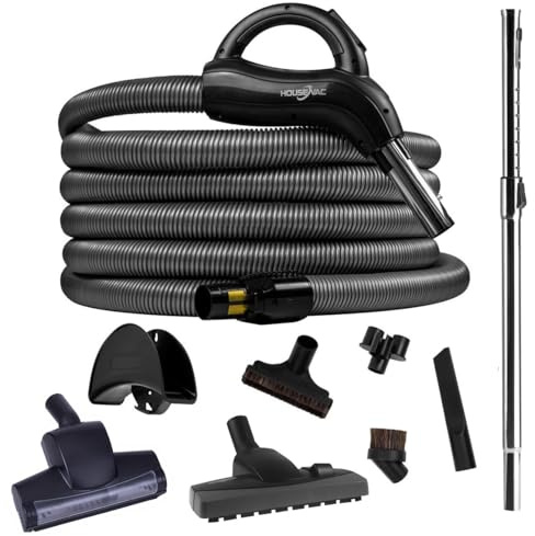 HouseVac Zentralstaubsauger Zubehör Kit 9 Teile; Saugschlauch mit Handgriff Teleskopstange Umschaltbare Bodendüse Fugendüse Premium-Set zur gründlichen Reinigung 12m