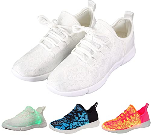 rosyclo Scarpe da ginnastica luminose in fibra ottica a LED per uomo donna ricarica USB traspirante lampeggiante scarpe da ginnastica per festival feste scarpe luminose, bianco, 8 Women/7 Men