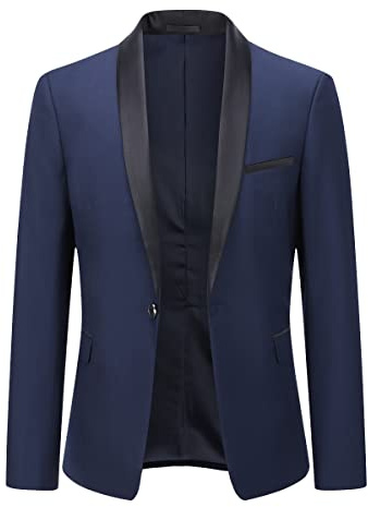 YOUTHUP Blazer Homme Col Châle Slim Fit Veste de Costume Formel Veston Blazer Casual Elégant pour Mariage Business Bleu Marine M