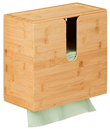 Relaxdays Distributeur de Serviettes en Papier Taille H2, Couvercle, à Suspendre, Bambou, HLP : 26x27x13 cm, Nature