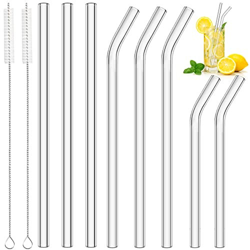 Sheryl&Rain 8 Pezzi Cannucce Riutilizzabili Cannucce Vetro Cannuccia Riutilizzabile Cannucce di Vetro Cannucce Lunghe Cannuccia Vetro per Cocktail,Frullati e Succhi