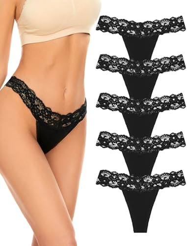 Voenxe Stringtrosor Dam, String Trosor UnderkläDer Flerpack,Seamless Thong | 5 Pack Spets Women Underwear Brazilian Stringtrosa,SöMlöSa Tanga Damtrosor,Invisible Trosa,Osynliga Sport Trosor Multipack