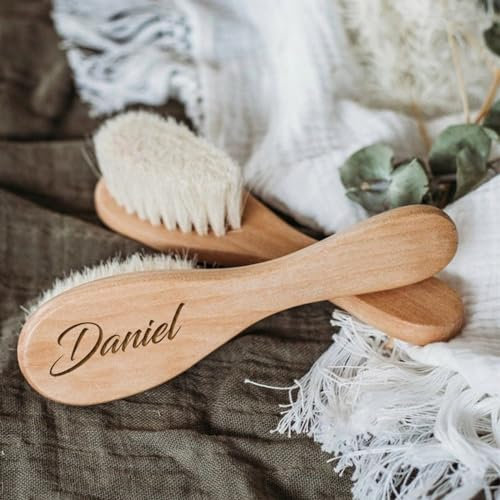 Personalisierte Baby Haarbürsten Benutzerdefinierte Gravur Säugling Name Holz Neugeborene Haar Pinsel Kamm Pinsel Natürliche Ziege Borsten Große Geburt/Taufe/Geburtstag Baby Dusche Geschenke