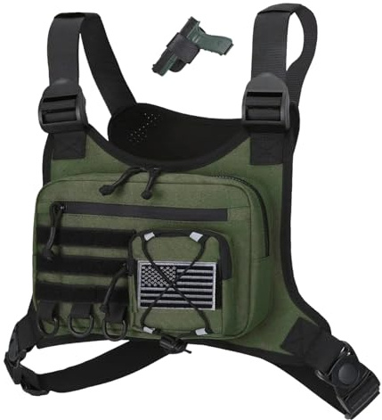 koculemi Outdoor Sports Chest Bag for Men, Chest Vest Holster Fits Most Pistols, Adjustable EDC Travel Chest Pack for Running, Hiking, Workouts (Olive)