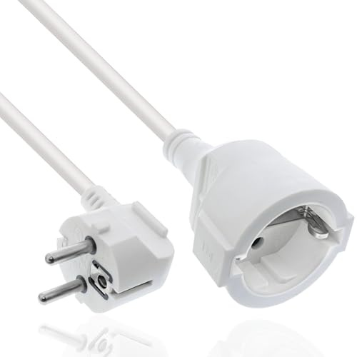 Inline Verlängerungskabel, Stromkabel, 10m, Schutzkontakt Stecker gewinkelt/Buchse, H05VV-F, Innenbereich, erhöhter Berührungsschutz, weiß, 16410U
