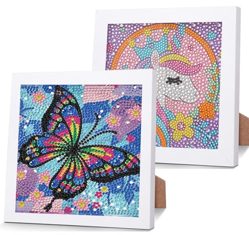 ZIGefofo 2 Stück 5D Diamond Painting Kinder mit Holzrahmen Diamond Painting für Kinder Mädchen Erwachsene DIY Mosaikherstellung Diamant Bilder Arts Craft für Home Wand Decor - 18 x 18cm