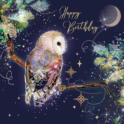 Grayson Male Luxury Owl Birthday Card Gold Foil Finish and Gold Envelope - Quality Cards