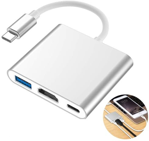 3-in-1 Type C Multiport Converter with 4K Output and 100W Charging – USB 3.0 and AV Port Hub Compatible with MacBook, iPhone, Samsung, Laptop and Monitor Display (White)