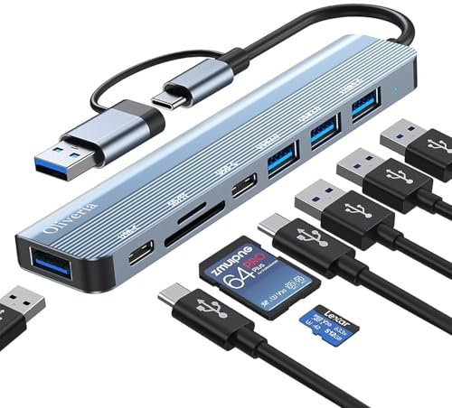 Adattatore USB C Hub 8 in 1, adattatore multiporta per MacBook, hub USB C con lettore di schede SD&TF e porte 3.0 e 2.0, porte audio da 3,5 mm, compatibile con MacBook, Galaxy, iPad