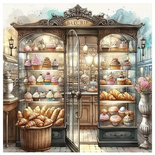 SHEGZHUC 40 x 40 cm Diamond Painting Kitchen Bakery Baking Cupcakes Bread Cake Diamond Painting Coffee Diamond Painting Kitchen Mosaic Diamond Painting Art Embroidery Cross Stitch Pictures Gift Wall