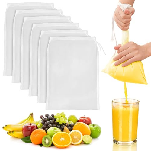Obidodi Passiertuch Wiederverwendbar, 6 Stück Nussmilchbeutel 20 × 30 cm Passiertuch mit Kordelzug für Saft Milch Kaffee Nussmilch Käse Fruchtsaft, Weiß