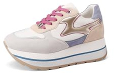QUEEN HELENA Sneakers Platform Alte Scarpe da Ginnastica Casual Donna X32-32 (X32-33 Bianco e Grigio, Sistema Taglie Calzature EU, Adulto, Donna, Numero, Media, 37)