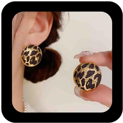 Enautoabs Orecchini Vintage Tondi Con Stampa Leopardata A Disco Da Donna