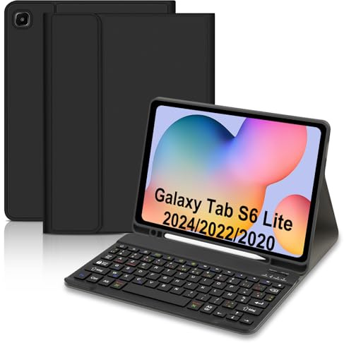 Hofsos Coque Clavier pour Samsung Galaxy Tab S6 Lite 10.4 2024/2022/2020, AZERTY Layout Clavier Magnétique Ultra-Mince Détachable Bluetooth avec Porte Crayon pour Galaxy Tab S6 Lite, Noir